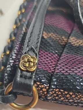Elliott Lucca Black Wristlet Clutch with Purple and Tan Snakeskin Accents